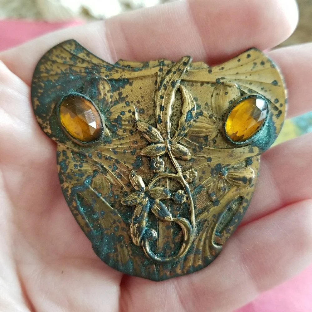 Relisted -Vintage Art Nouveau brooch large yellow gem gold sash pin - Picture 5 of 7